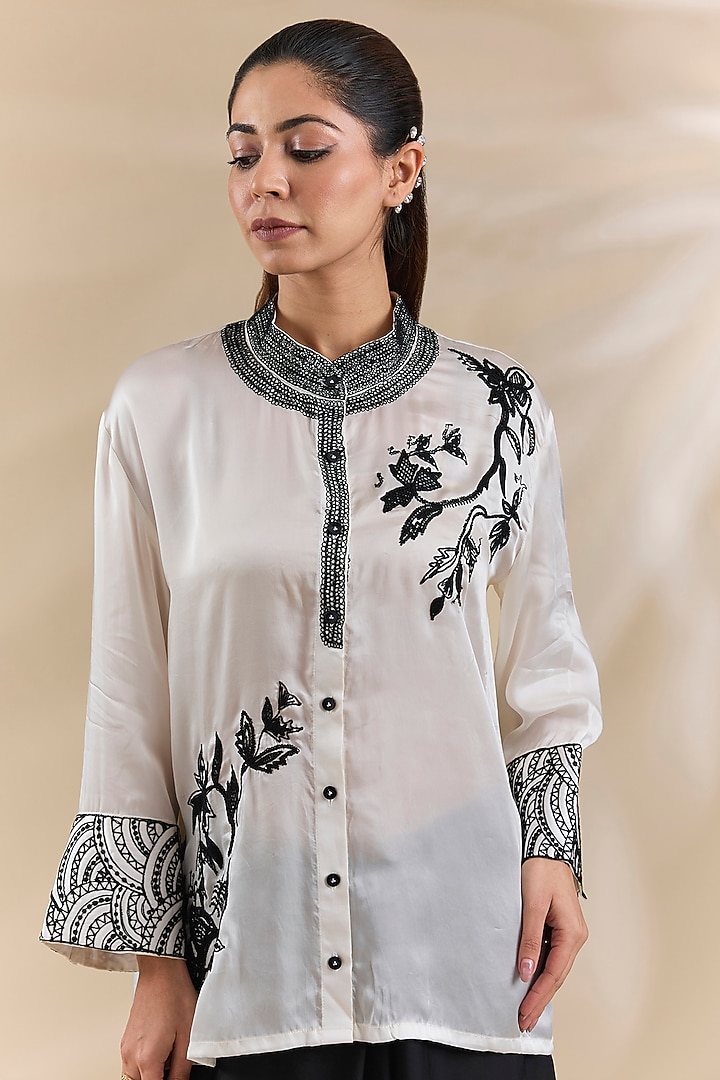 White Satin Skirt Set by Swati Jain at Pernia's Pop Up Shop