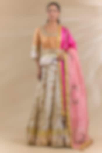 Ivory Dola Silk Gota Embroidered Lehenga Set by Swati Jain at Pernia's Pop Up Shop
