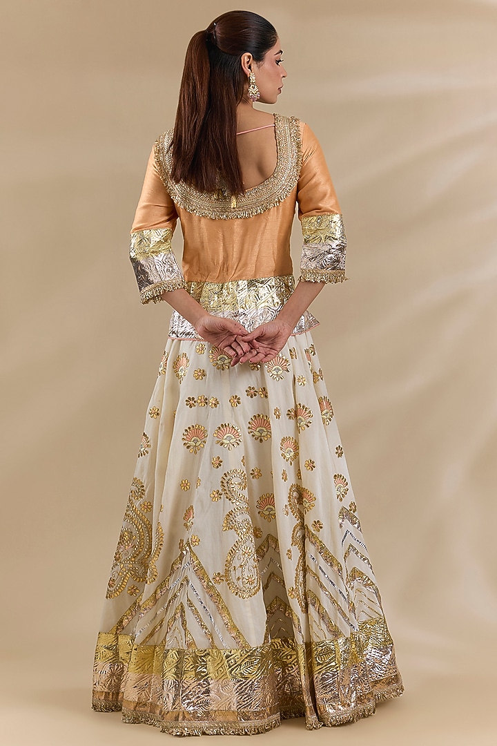 Ivory Dola Silk Gota Embroidered Lehenga Set by Swati Jain at Pernia's Pop Up Shop