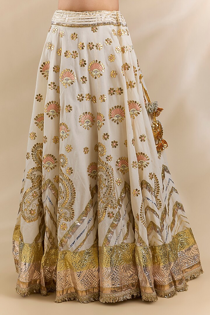 Ivory Dola Silk Gota Embroidered Lehenga Set by Swati Jain at Pernia's Pop Up Shop