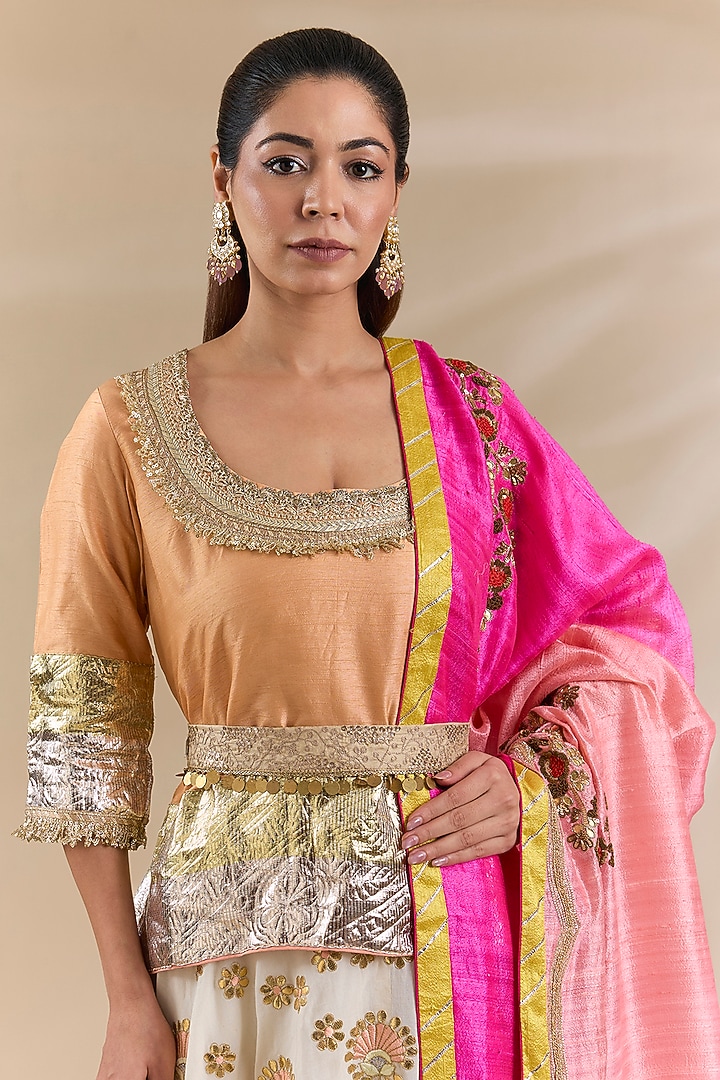 Ivory Dola Silk Gota Embroidered Lehenga Set by Swati Jain at Pernia's Pop Up Shop