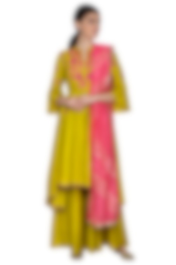 Lemon Yellow Embroidered Sharara Set by Swati Jain
