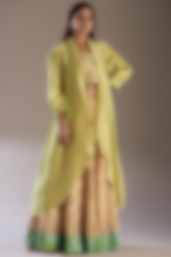 Gold Banarasi Skirt Set by Swati Jain