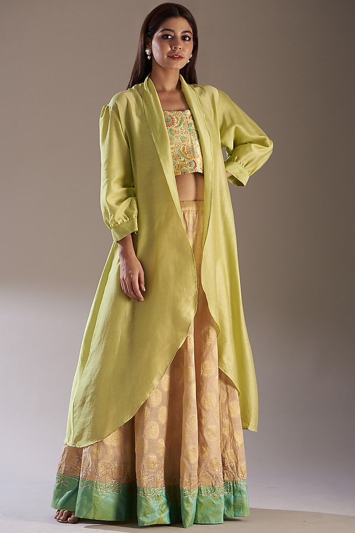 Gold Banarasi Skirt Set by Swati Jain