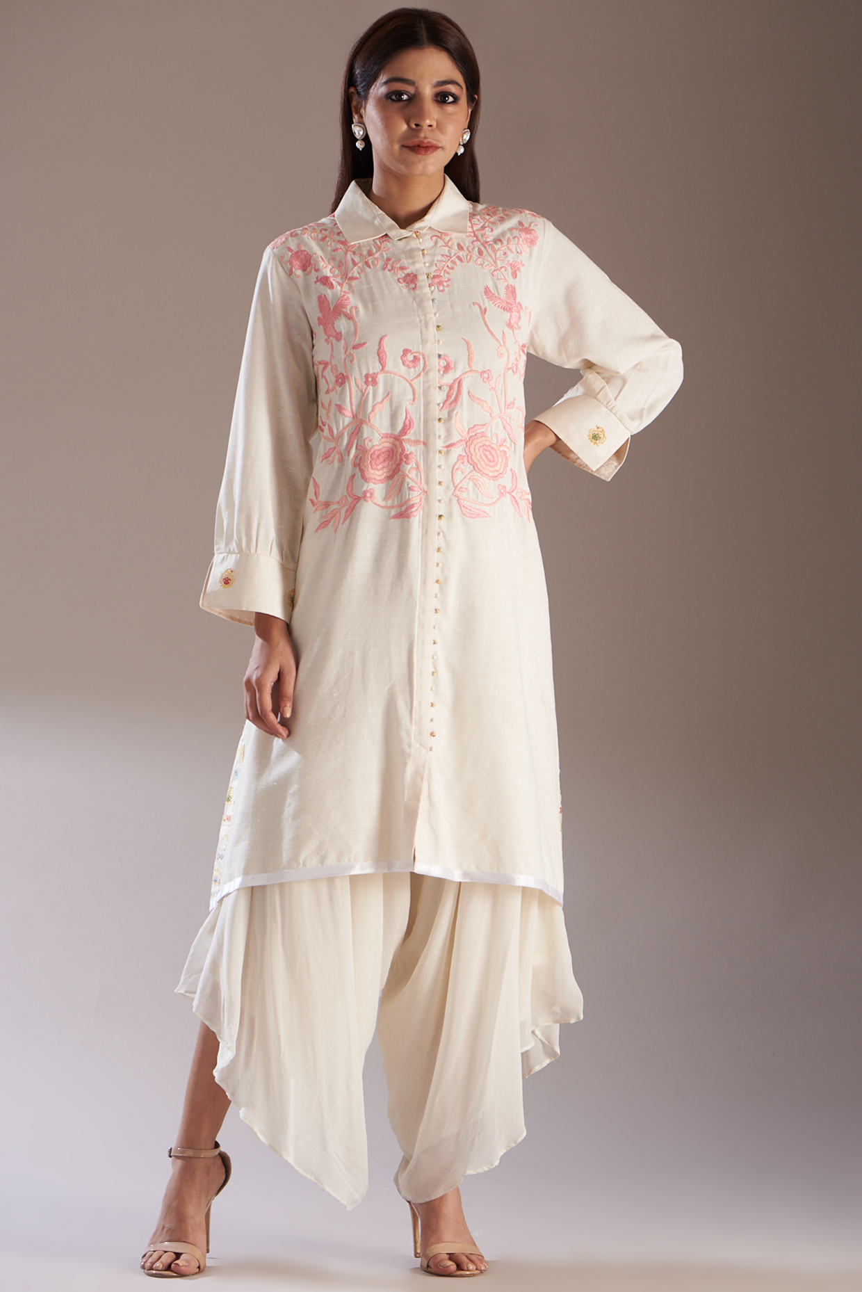 Beige Cotton Kurta Set by Swati Jain at Pernia's Pop Up Shop