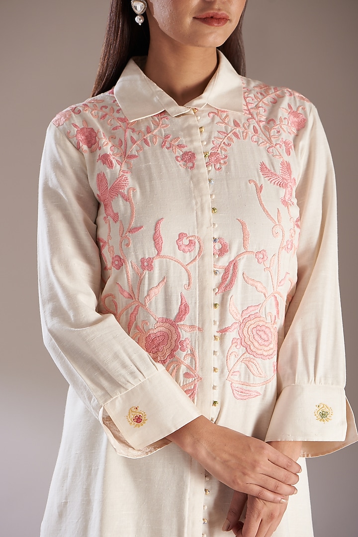 Beige Cotton Kurta Set by Swati Jain at Pernia's Pop Up Shop