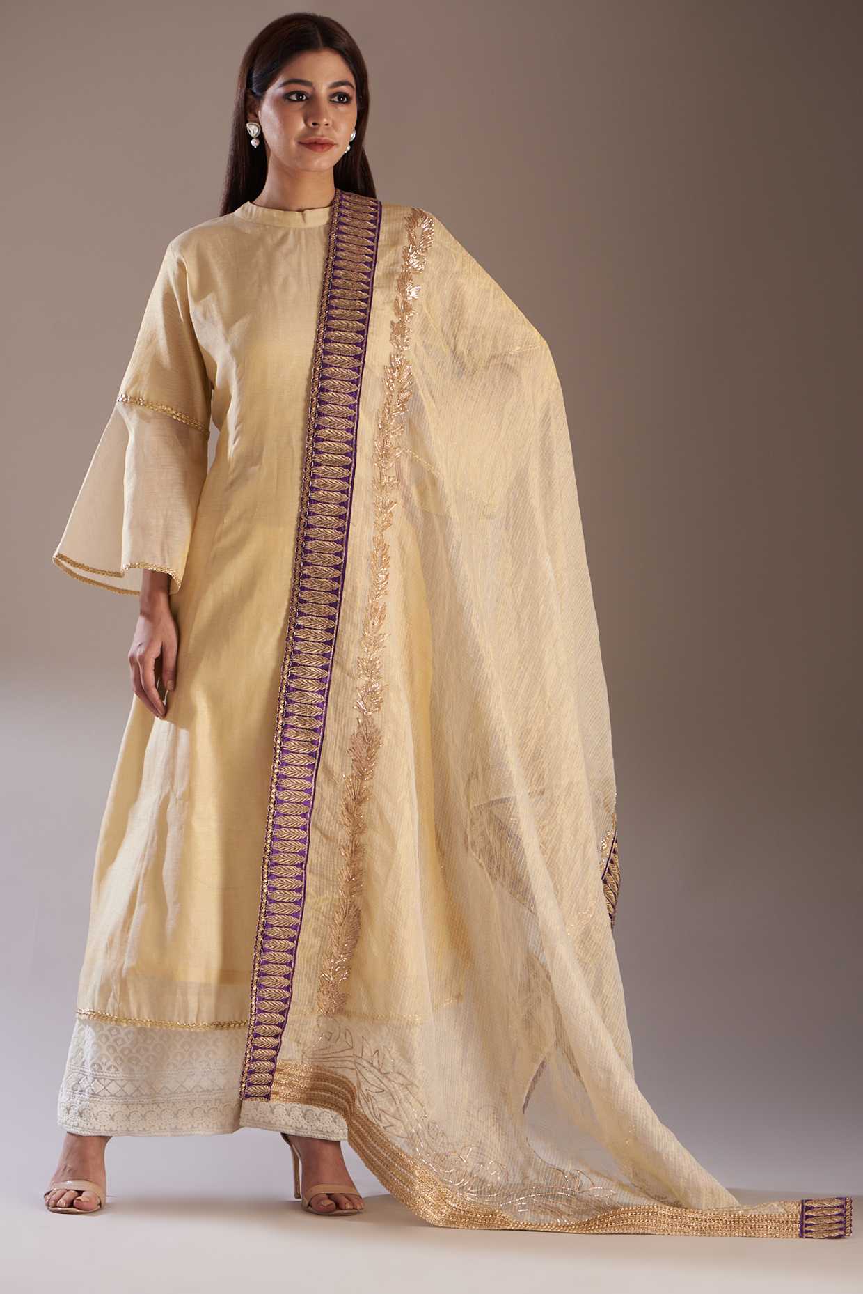 Gold Zari Kota Kurta Set by Swati Jain at Pernia's Pop Up Shop