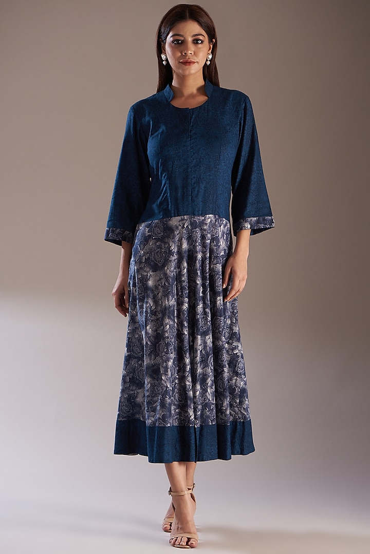 Cobalt Blue Cotton Midi Dress by Swati Jain