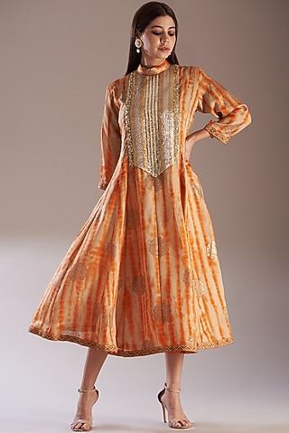 Orange Printed Midi Dress by Swati Jain