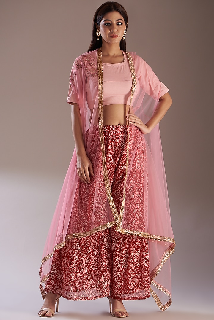 Blush Pink Organza Cape Set by Swati Jain at Pernia's Pop Up Shop