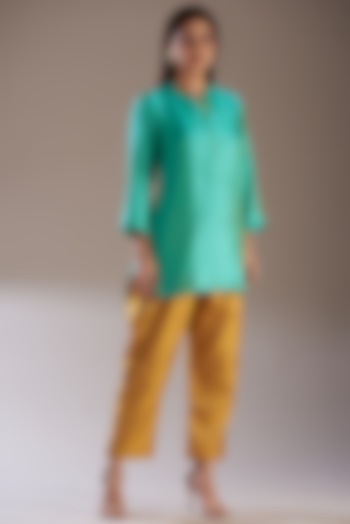 Mustard Brocade Pant Set by Swati Jain at Pernia's Pop Up Shop