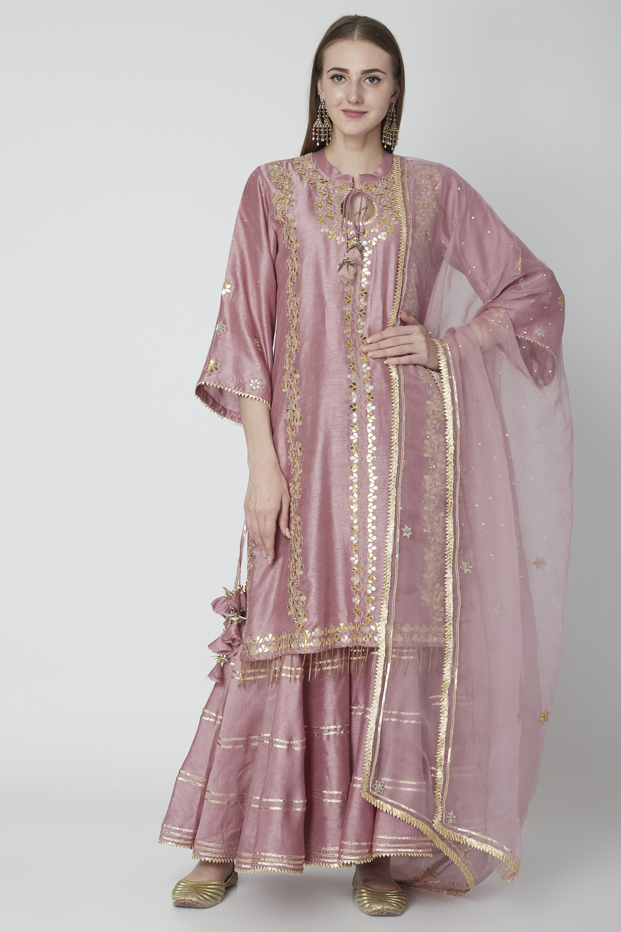 Blush Pink Embroidered Kurta Party Wear Sharara Set by Swati Jain at Pernia's Pop Up Shop