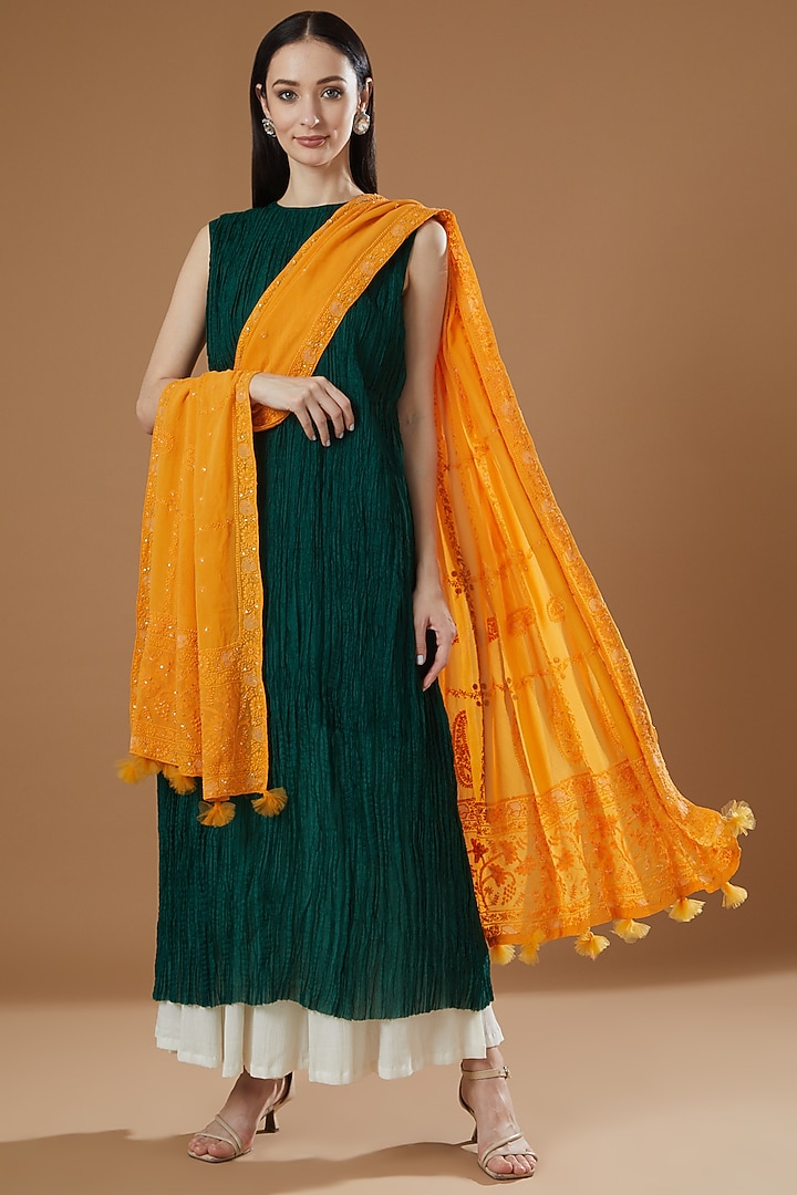 Yellow Georgette Dupatta by Swati Jain at Pernia's Pop Up Shop