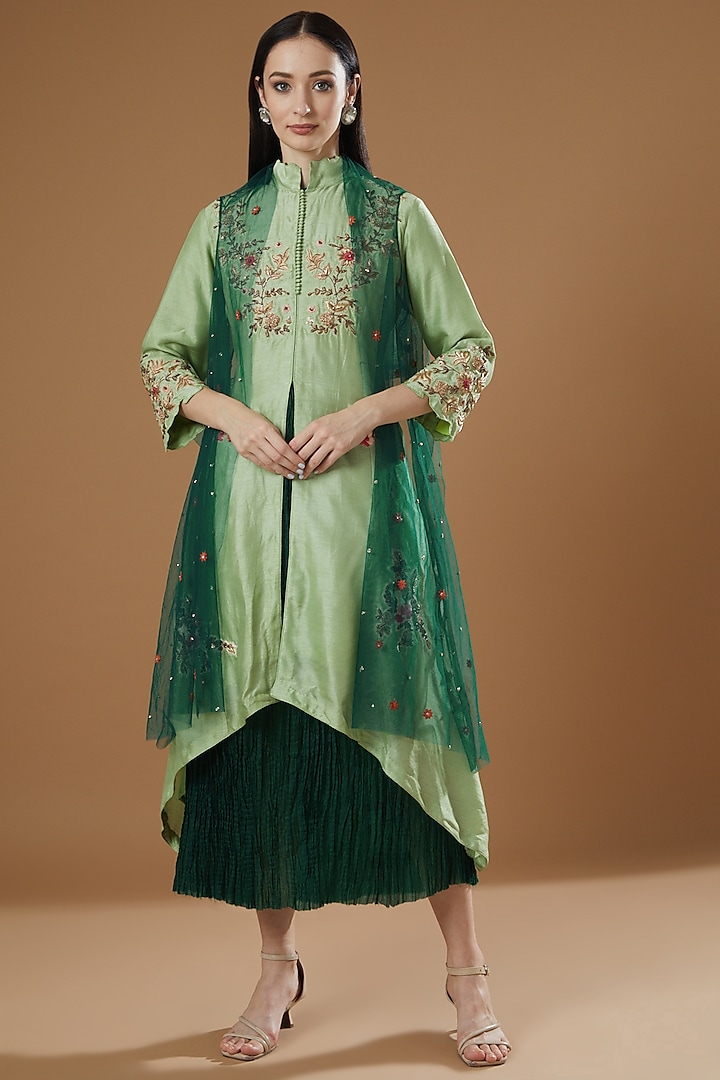 Green Embroidered Jacket Dress by Swati Jain