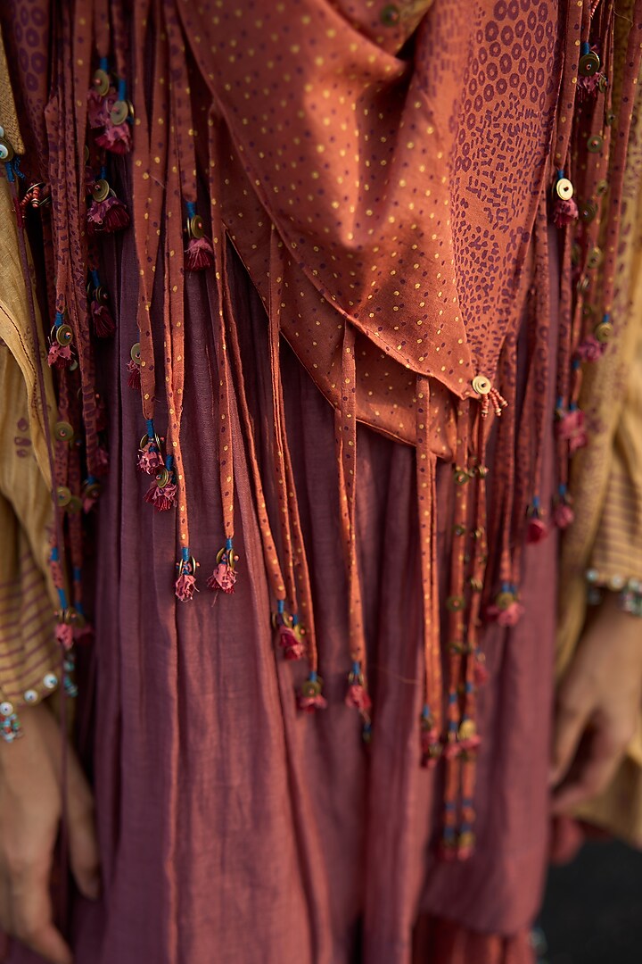 Orange Handwoven Chanderi Printed Scarf by Swatti Kapoor at Pernia's Pop Up Shop