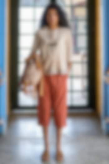 Orange Cotton Straight Pants by Swatti Kapoor at Pernia's Pop Up Shop