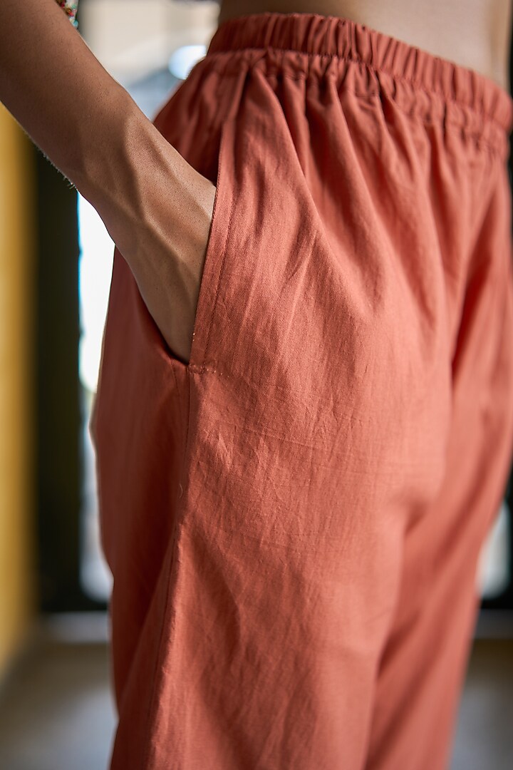 Orange Cotton Straight Pants by Swatti Kapoor at Pernia's Pop Up Shop