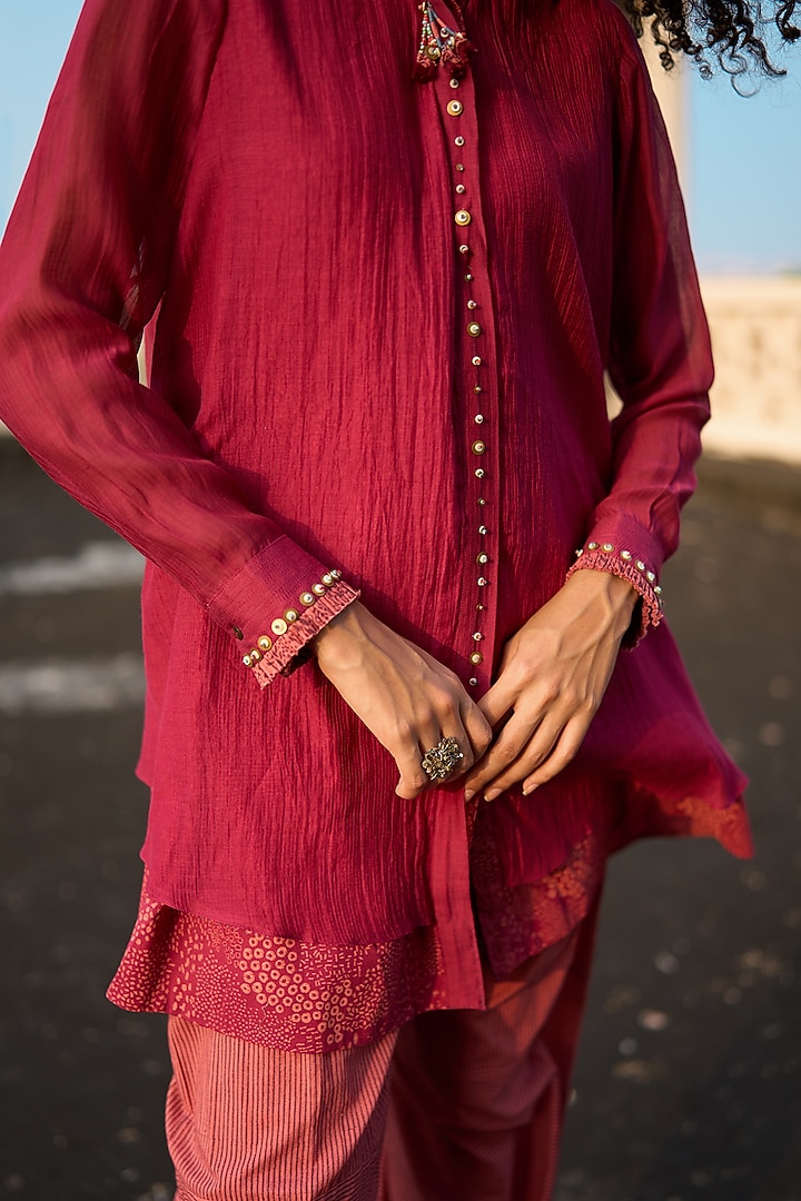 Berry Striped Chanderi Printed Tunic by Swatti Kapoor at Pernia's Pop Up Shop