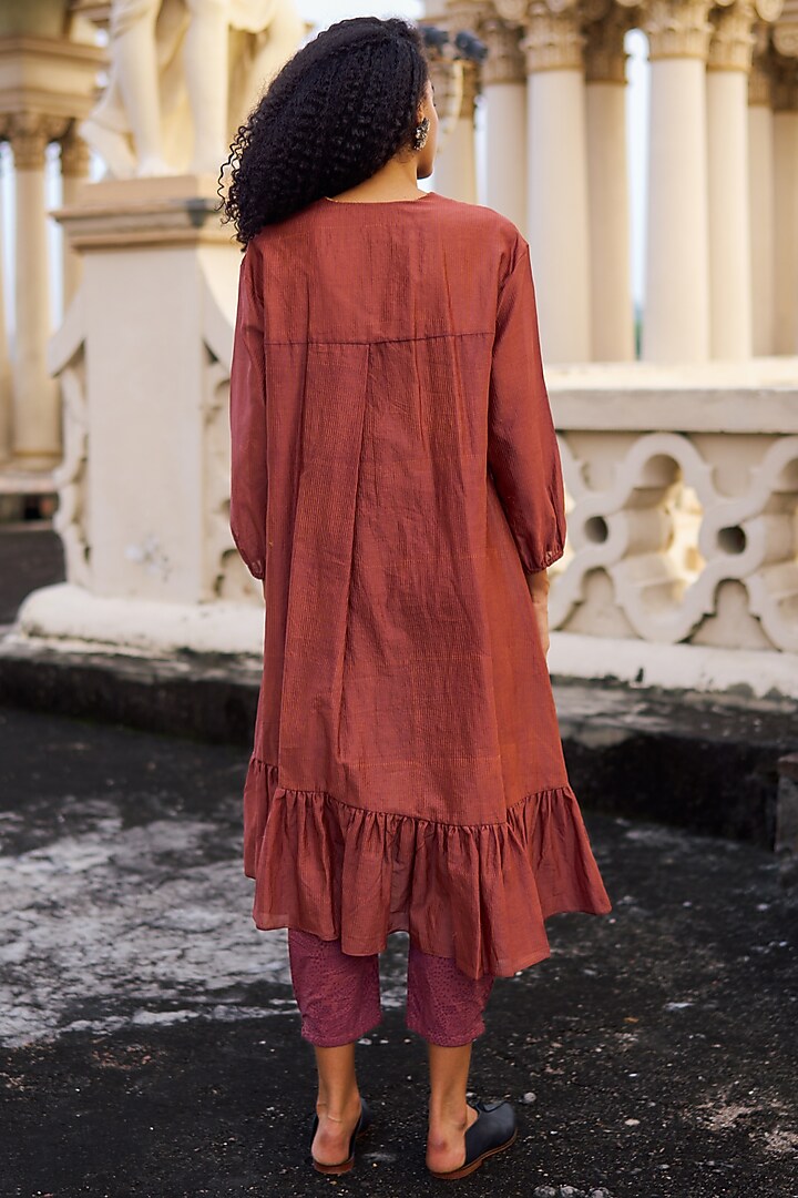 Mauve Handwoven Chanderi Printed Summer Dress by Swatti Kapoor at Pernia's Pop Up Shop