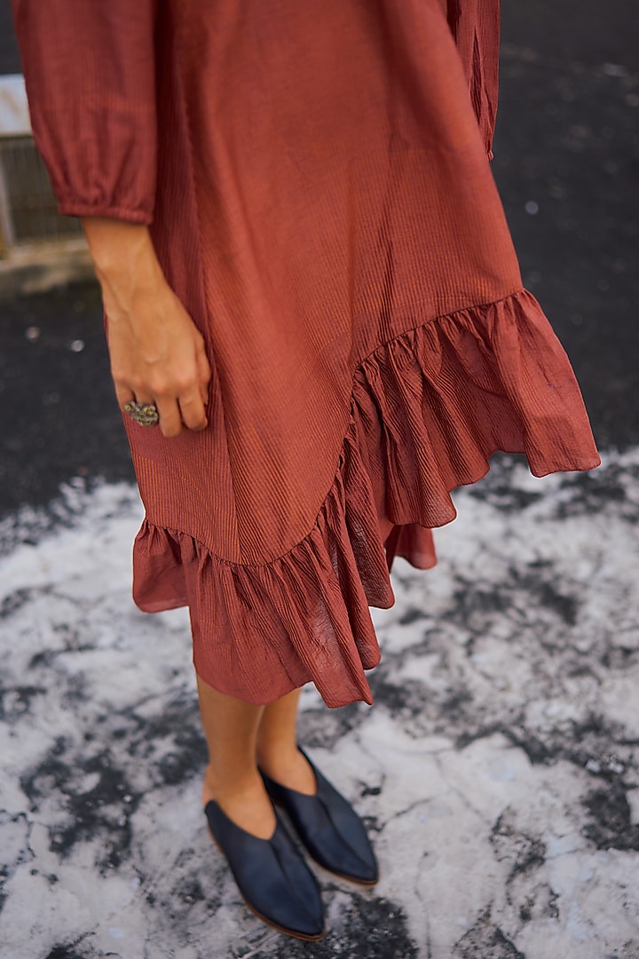 Mauve Handwoven Chanderi Printed Summer Dress by Swatti Kapoor at Pernia's Pop Up Shop
