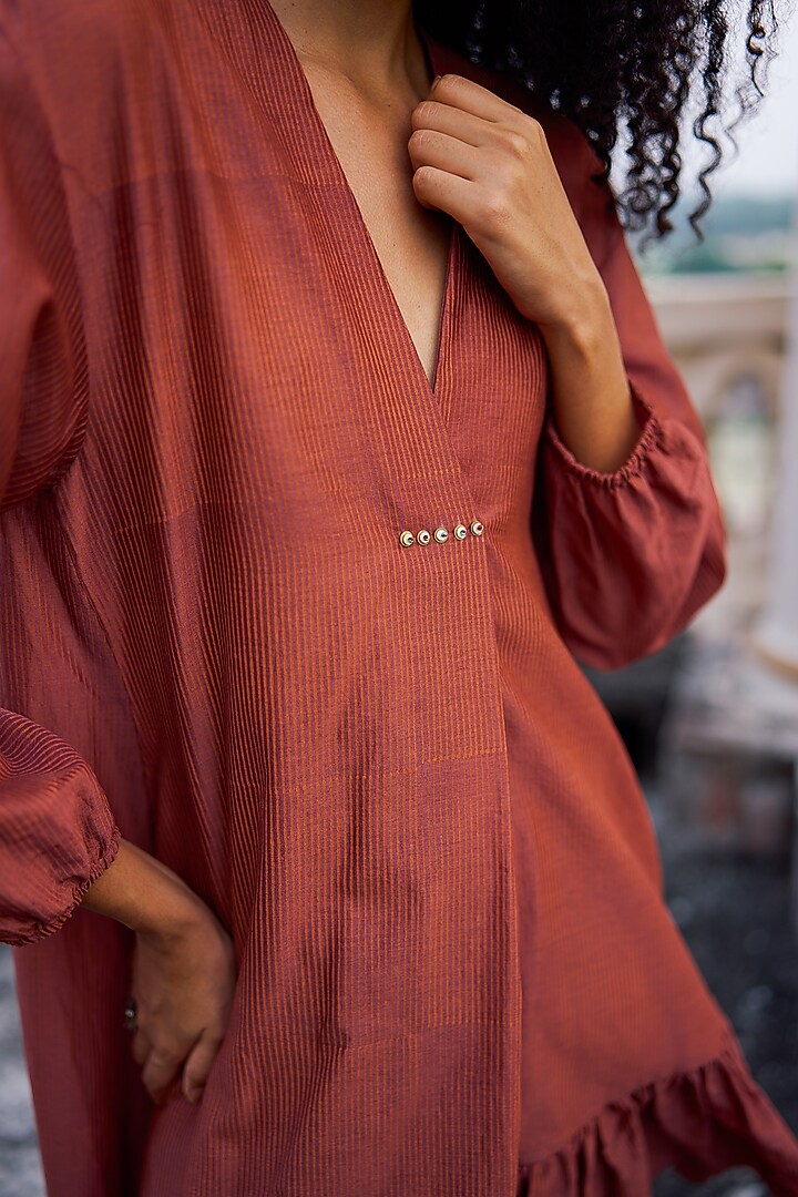 Mauve Handwoven Chanderi Printed Summer Dress by Swatti Kapoor at Pernia's Pop Up Shop