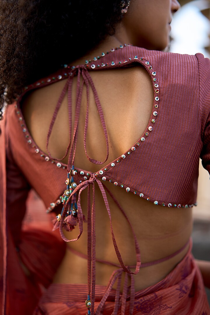 Mauve Handwoven Chanderi Printed Blouse by Swatti Kapoor at Pernia's Pop Up Shop
