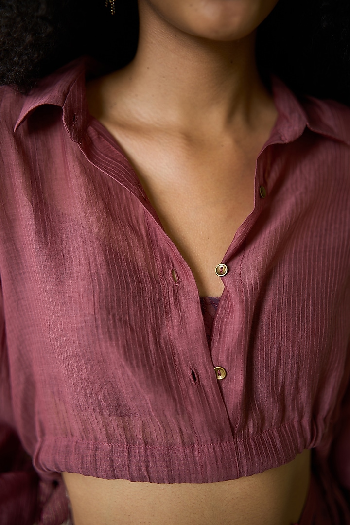 Mauve Striped Chanderi Crop Top by Swatti Kapoor at Pernia's Pop Up Shop