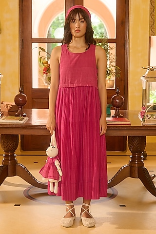 Pink Handwoven Silk Dyed Maxi Dress by Swatti Kapoor