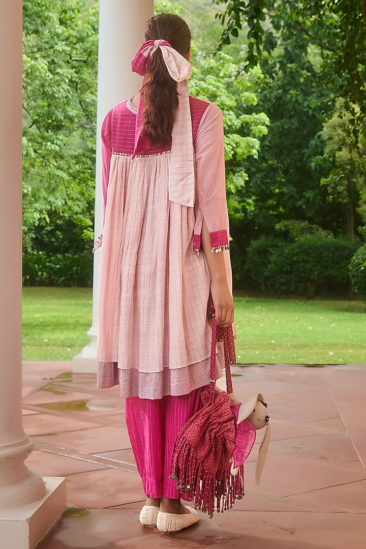 Pink & Ivory Handwoven Silk Dyed Mini Vacation Dress by Swatti Kapoor at Pernia's Pop Up Shop