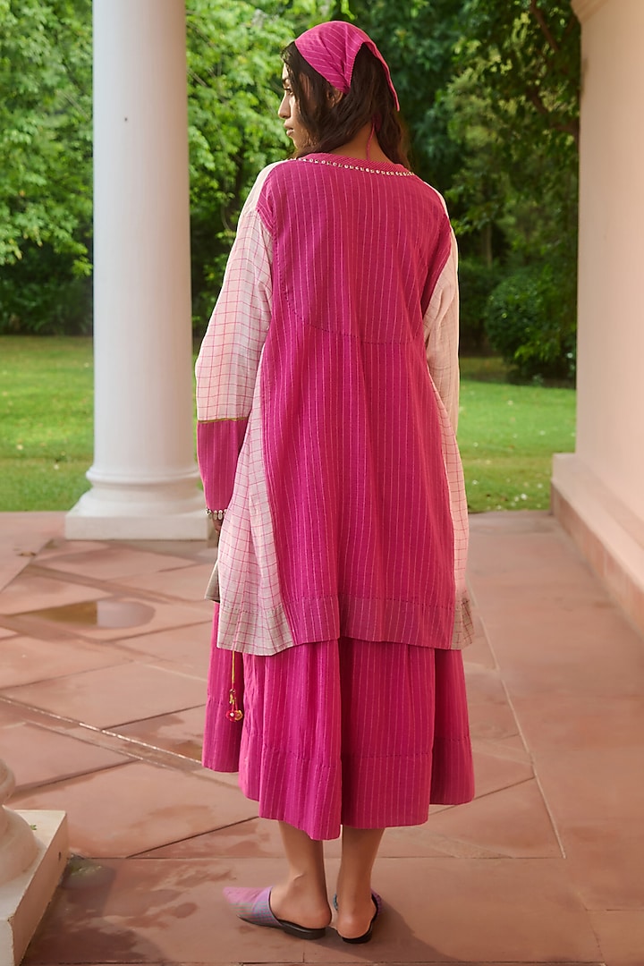 Pink & Ivory Handwoven Silk Patch Work Dyed Overlay by Swatti Kapoor at Pernia's Pop Up Shop
