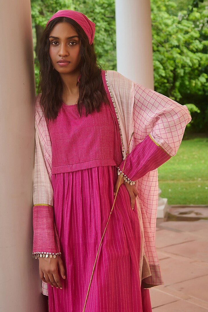 Pink & Ivory Handwoven Silk Patch Work Dyed Overlay by Swatti Kapoor at Pernia's Pop Up Shop