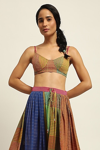 Multi-Colored Handwoven Silk Beaded Dyed Bustier by Swatti Kapoor