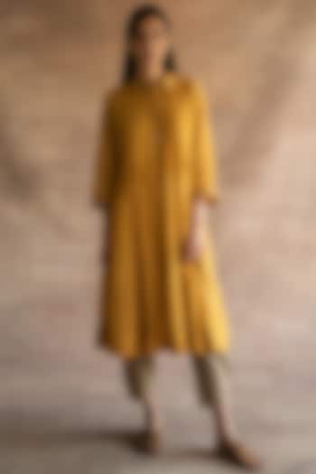 Midsummer Gold Hand Block Printed Dress With Slip by Swatti Kapoor