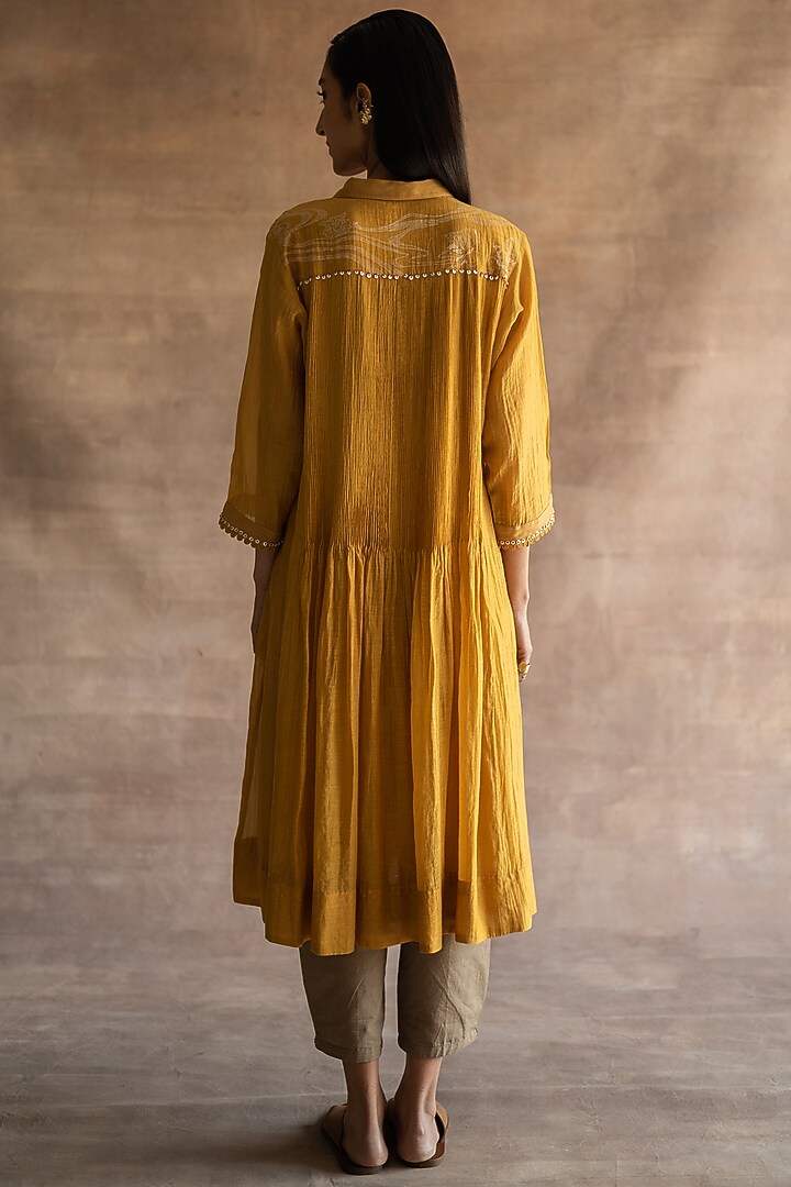 Midsummer Gold Hand Block Printed Vacation Dress With Slip by Swatti Kapoor at Pernia's Pop Up Shop
