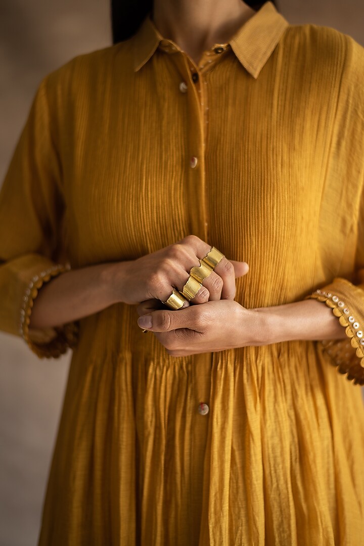 Midsummer Gold Hand Block Printed Vacation Dress With Slip by Swatti Kapoor at Pernia's Pop Up Shop