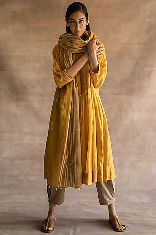 Midsummer Gold & Grey Reversible Stole by Swatti Kapoor