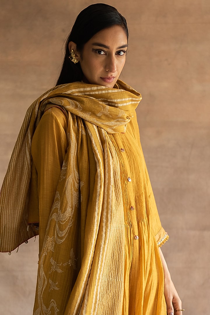 Midsummer Gold & Grey Reversible Stole by Swatti Kapoor at Pernia's Pop Up Shop