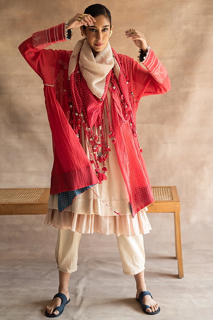Imperial Red Hand Block Printed Scarf by Swatti Kapoor
