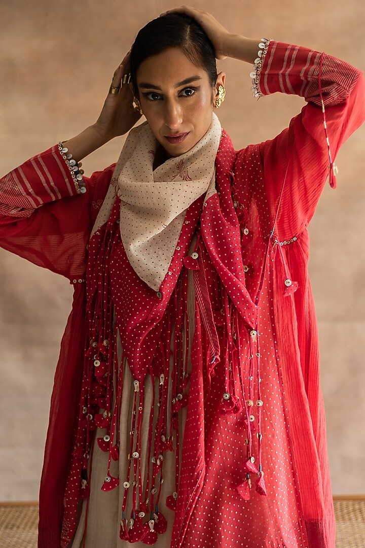 Imperial Red Hand Block Printed Scarf by Swatti Kapoor at Pernia's Pop Up Shop