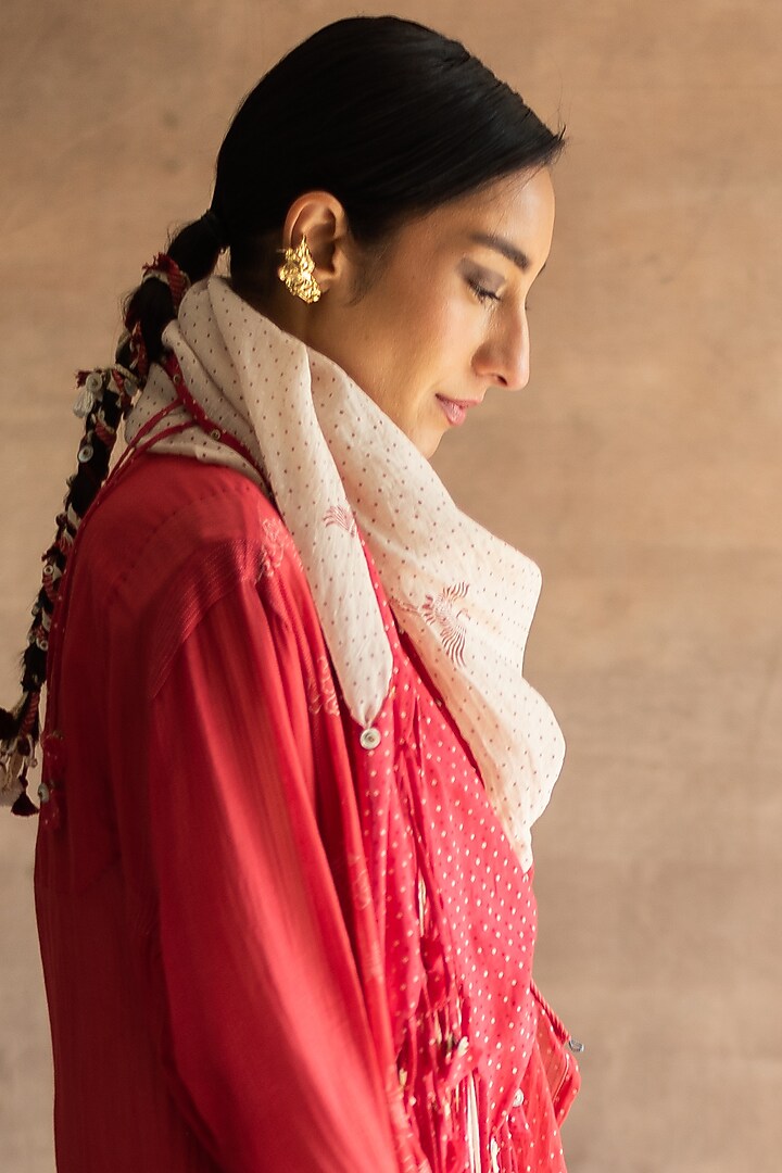 Imperial Red Hand Block Printed Scarf by Swatti Kapoor at Pernia's Pop Up Shop