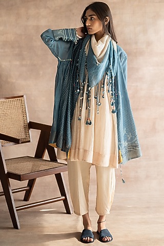 Indigo Blue Hand Block Printed Scarf by Swatti Kapoor