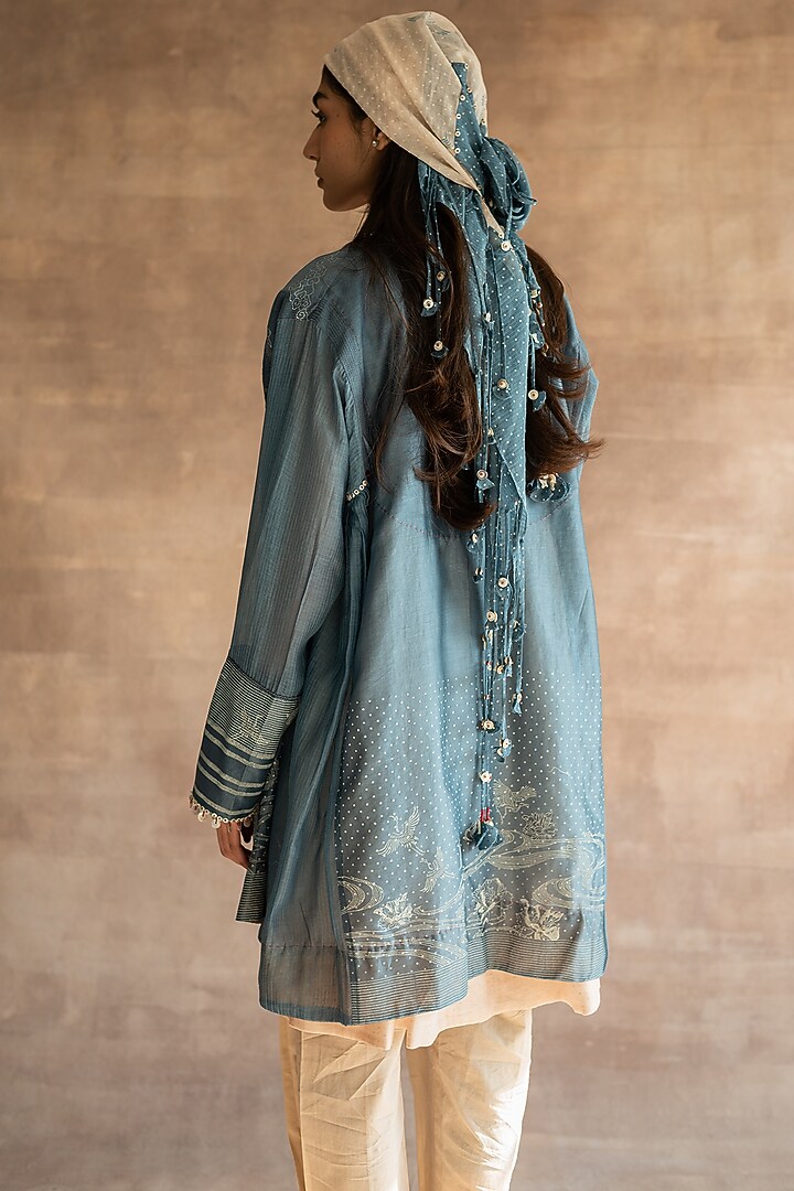 Indigo Blue Hand Block Printed Scarf by Swatti Kapoor at Pernia's Pop Up Shop