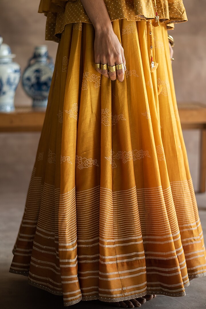 Midsummer Gold Hand Block Printed Skirt by Swatti Kapoor at Pernia's Pop Up Shop