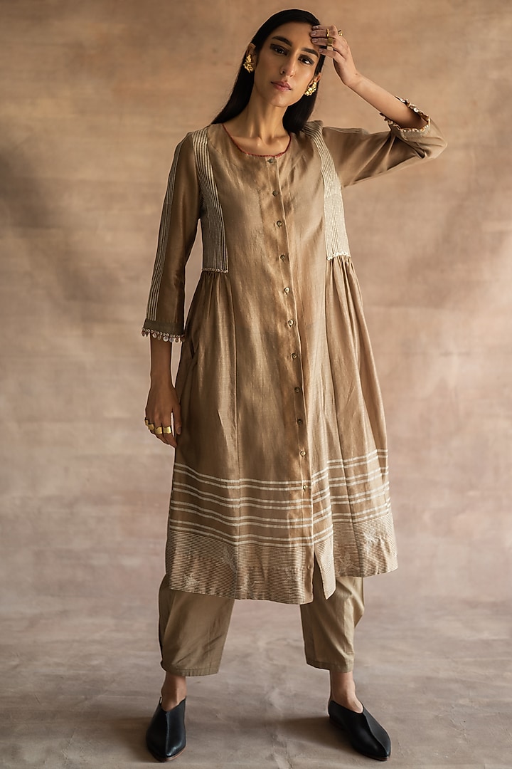 Greige Hand Block Printed Tunic by Swatti Kapoor at Pernia's Pop Up Shop