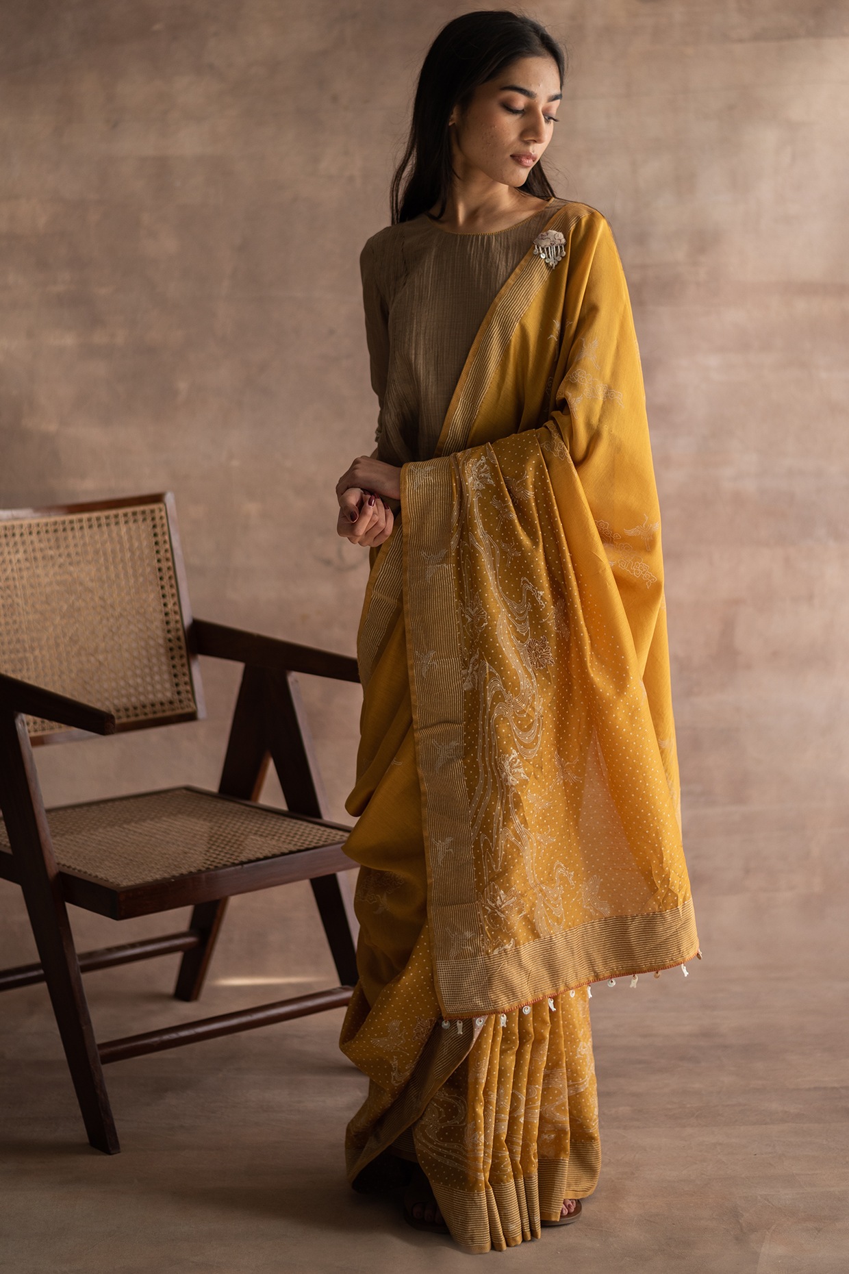 Midsummer Gold Hand Block Printed Saree 