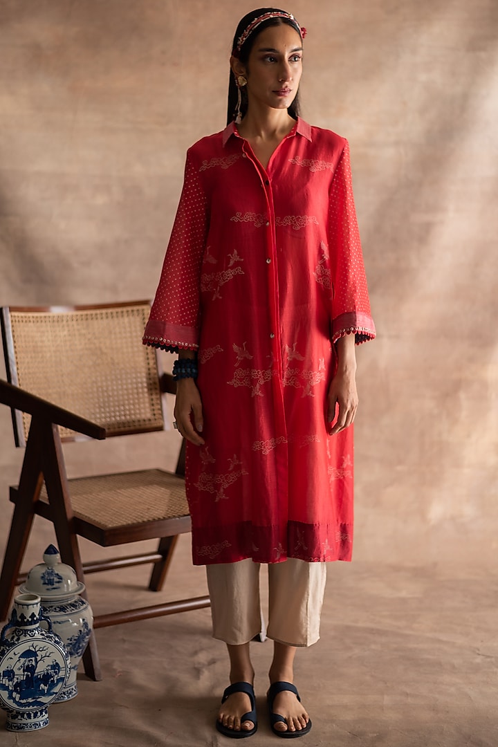 Imperial Red Hand Block Printed Tunic by Swatti Kapoor