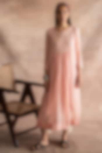 Quartz Pink Hand Block Printed Dress by Swatti Kapoor