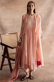 Quartz Pink Hand Block Printed Kurta by Swatti Kapoor-SWATTI KAPOOR