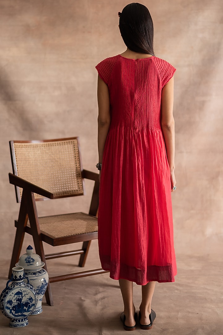 Imperial Red Pintucked Vacation Dress by Swatti Kapoor at Pernia's Pop Up Shop