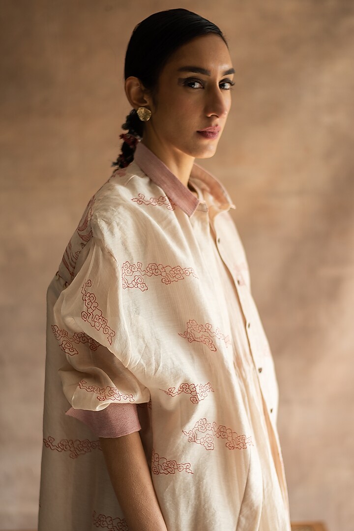 Ivory Hand Block Printed Shirt by Swatti Kapoor at Pernia's Pop Up Shop